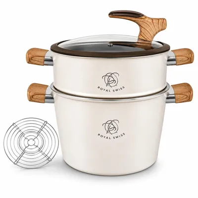 Produktbild von Dampfkochtopf – Couscous-Topf – 24 cm – 6,5 L – Induktion – Edelstahl – Dampfgarer mit Glasdeckel royal swiss