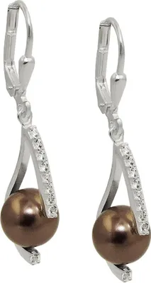 Produktbild von Ohrhänger Ohrringe Brisur braune Perle aus Kristall weiße Zirkonia 925 Silber