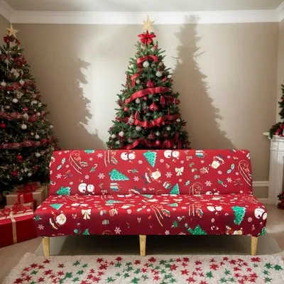 Produktbild von Sofabezug ohne Armlehnen, Stretch Weihnachten Armlehne Sofabettüberzug Sofabezug Armlos Elastisch Couchbezug Futon für Klappcouch ohne Armlehnen