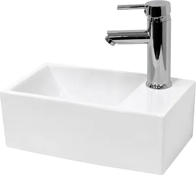 Produktbild von LuxeBath Waschbecken Aufsatzwaschbecken Eckig, 35x20,5x12,5 cm, Weiß, aus Keramik, inkl. Ablaufgarnitur ohne Überlauf
