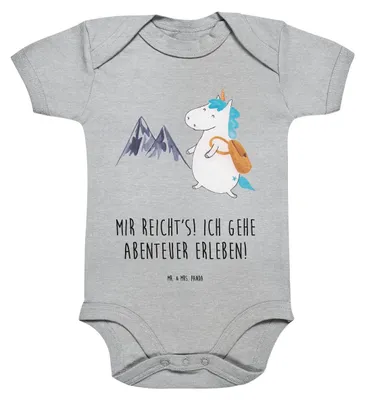 Produktbild von Mr. & Mrs. Panda babykleidung body Einhorn Bergsteiger 12. - 18. Monat - Heather Grey - Geschenk, Strampler Baby, Unicorn, overall, Babystrampler, Babybody, Reisen