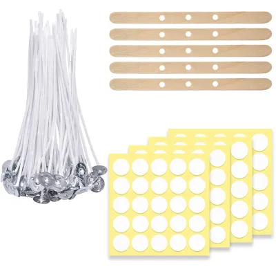 Kerzendocht-Set, 100 Stück, 12 cm, mit Dochtaufklebern und Haltern