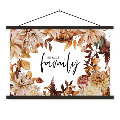 Produktbild von MuchoWow® Textilposter Liebe macht eine Familie - Zitate - Sprichwörter 90x60 cm mit schwarzem Rahmen - Aufhängungssatz