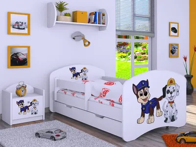 Obrázok produktu pre Detská postieľka BDW Super Dogs, detská postieľka, biela (motív 1), 160 x 80 cm