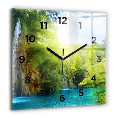 Produktbild von Wallfluent Große Wanduhr – Stilles Quarzuhrwerk - Uhr Dekoration Wohnzimmer Schlafzimmer Küche - Zifferblatt - schwarze Zeiger - 60 cm - Lagunenlandschaft