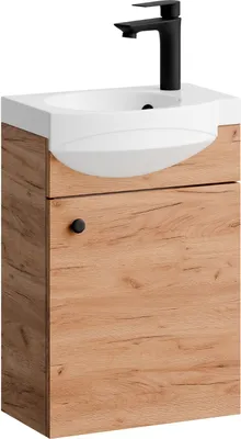 Produktbild von Planetmöbel Waschtisch 40cm Gold Eiche, Waschtischunterschrank hängend mit Waschbecken, Badezimmmer Möbel für Gäste WC