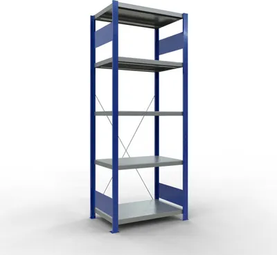 Produktbild von Schulte Fachbodenregal MULTIplus250 Stecksystem | Grundregal | HxBxT 200x75x50cm | 5 Ebenen | Fachlast 250kg | Enzianblau/Verzinkt