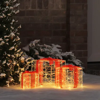 Produktbild von vidaXL Geschenkbox mit 60 LEDs 3 pcs Warmweiß 20 x 20 x 20 cm Acryl