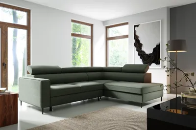 Produktbild von Modernes Ecksofa VENA Couch mit Schlaffunktion und Bettkasten, L-form - rechte Seite, Farbe: Duneklgrün (Neve 39)