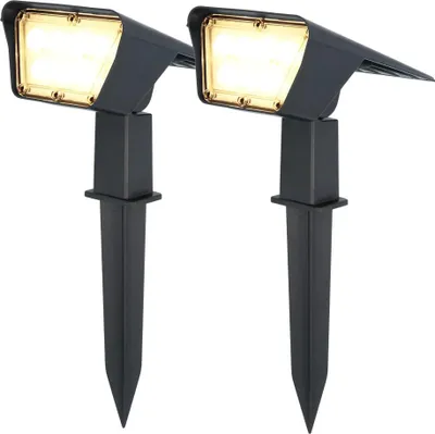 Produktbild von hoftronic Solar Gartenstrahler 2W 300lm 3000K IP65 Schwarz Set 2 Stück