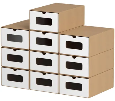 Immagine prodotto di Bettizia 10x scatole di scarpe con finestra scatola di immagazzinamento scarpe scatola di immagazzinamento impilabile scatola di scarpe scatola di scarpe scatola per tutti gli usi marrone / bianco