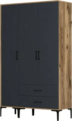 Produktbild von Kleiderschrank 3 Türen Dangiull, Schlafzimmermöbel, Schrank, Garderobe, 120x201h48 cm, Walnuss und Anthrazit