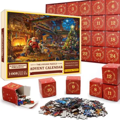 Produktbild von Adventskalender Weihnachten Jigsaw Puzzles, 1008 Teile Puzzle Dekorationen, Kinder Erwachsene XMAS Geschenke