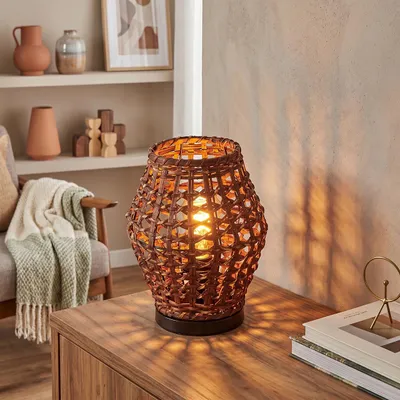 Produktbild von Argenta Tischlampe aus Metall/Rattan in Schwarz/Braun im Vintage/Boho-Design