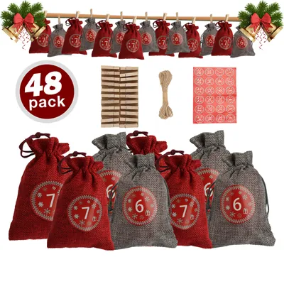 Produktbild von EINFEBEN Adventskalender zum Befuellen,2er Set Weihnachten Geschenksaeckchen Bastelset, Natur Saeckchen,DIY Stoffbeutel Weihnachtskalender Tueten (12 Rot, 12 Grau-Leinen)