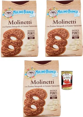 Produktbild von 3x Mulino Bianco Molinetti Biscuits Shortbread Buchweizenkekse, Frühstück voller Geschmack 350 g + Italian giourmet polpa 400g