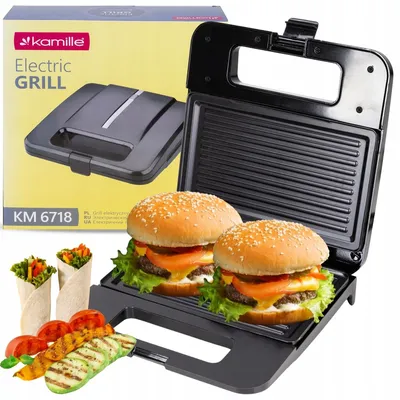 Produktbild von Kontaktgrill 800-W-Sandwichmaker, antihaftbeschichtet, klappbar KAMILLE