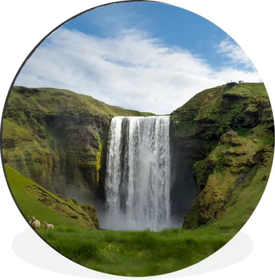 Produktbild von MuchoWow® Aluminium Wandkreis Wasserfall - Island - Natur Ø 30 cm Wanddeko Modern Wohnzimmer - Wand Bild - Wohnzimmer - Runde Bilder - Alubilder - Kunst für zu Hause - Aluminium - Wanddekoration
