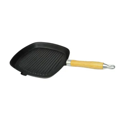 Immagine prodotto di Padella Tegame Griglia in Ghisa con Manico in Legno 20x20 cm