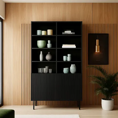 Immagine prodotto di Dmora Libreria Estarreja 42x100x176.5h cm Nero, 10 Ripiani 2 Ante