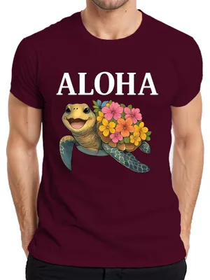 Produktbild von ALOHA Meeresschildkröte mit Blumen Hawaii Tropisch Sommer Strand Herren T-Shirt, Burgundy, XL
