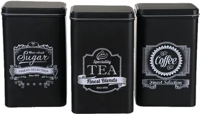 Blechdose 19x11x7cm Aufbewahrungsdose Tee, Kaffee & Zucker 3tlg. Vintage Shabby schwarz weiß
