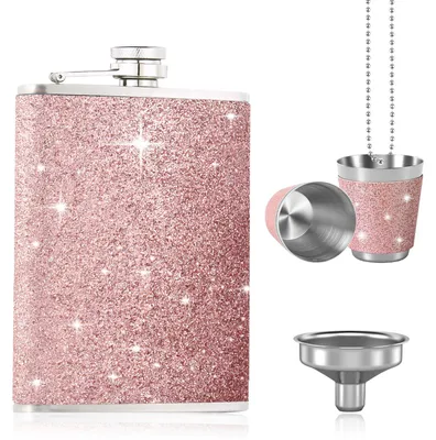 Edelstahl-Flachmann 240 ml rosa mit Becher und Trichter