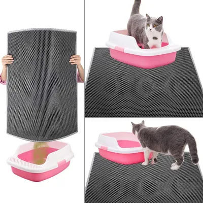 Produktbild von Große doppellagige Waben-Katzenstreumatte, wasserdicht, BPA-frei, weich, grau, 76 x 61 cm.
