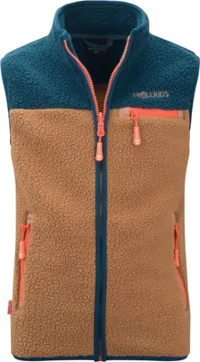 Produktbild von Trollkids Kinder Hemsedal Fleeceweste almond/madeira blue/deep orange 176