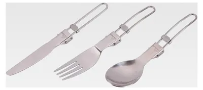 Produktbild von Faltbares Besteck-Set aus Edelstahl mit Löffel, Gabel und Messer