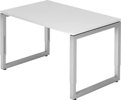 Produktbild von bümö Schreibtisch Serie-R - Nachbildung: Weiß, Gestell: Silber, Größe:  120 x 80 cm