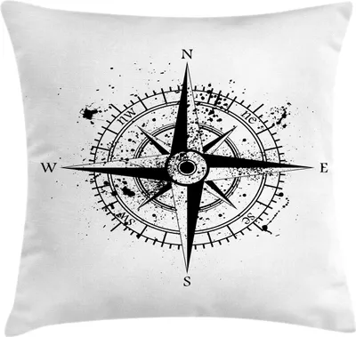 Immagine prodotto di ABAKUHAUS Federa per cuscino in stile marittimo, stampa grafica monocromatica con spruzzi grunge e rosa dei venti, 45 x 45 cm, grigio antracite e bianco