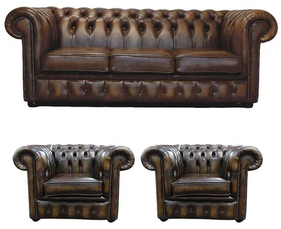 Obrázek produktu pro Chesterfield, kožené sedací souprava, pohovka, čalouněná, 3+1+1 místná, 186