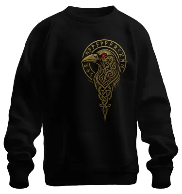 Immagine prodotto di Viking Raven Runes Celtic Knot Nordic Mythology Gold Unisex Felpa Pullover, Nero, XL