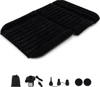 Produktbild von GOPLUS Auto Matratz, Luftmatratze mit Pumpe, 3 Düsen und Tragetasche, Matratze 190 x 130 cm aus beflocktem Stoff, Auto Bett für Reisen, Schwarz