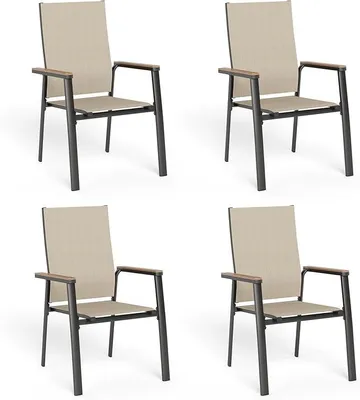 Imagen del producto de Juego de 4 sillas de jardín de aluminio, con asiento de Textilene, ideales para balcones, apilables