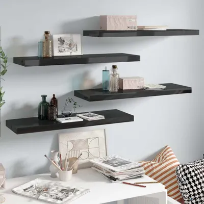 Immagine prodotto di Maison Exclusive - Scaffali sospesi, 4 pezzi, nero lucido, 80x23,5x3,8 cm, MDF