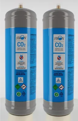 Image de Cartouches de CO₂ jetables de 1 200 g, raccord M11x1, compatibles avec la plupart des machines à gazéifier | Pour eau gazeuse | Acier inoxydable/aluminium | Non rechargeables