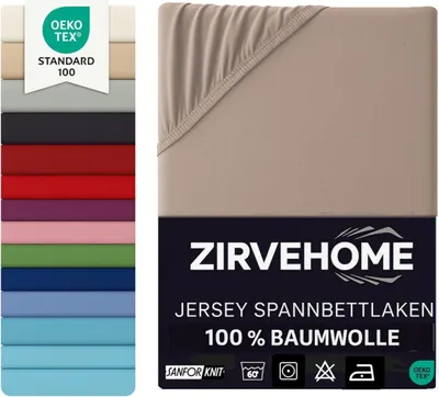Produktbild von Spannbettlaken 140x200-160x200 cm - Jersey Spannbetttuch 100% Baumwolle - Komfort Bettlaken für Matratzen bis 30 cm Höhe, Spannbettlaken Nougat