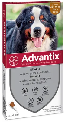 Zdjęcie produktu dla Advantix dla psów o wadze od 40 do 60 kg – krople na skórę odstraszające pchły, kleszcze i komary – BAYER – 4 pipety