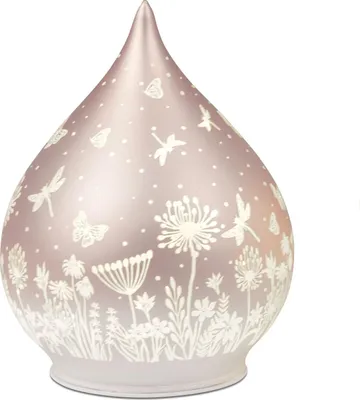 Produktbild von LED Deko Tropfen Glas Peach Rosa 15cm Matte Glasleuchte mit Blumen-Nachbildung- Timer 6h/18h