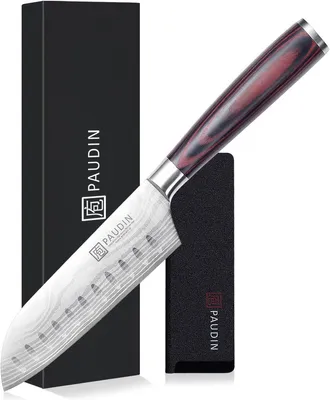 Image de PAUDIN N16 - Couteau Santoku 12,5 cm - Couteau de type japonais - Couteau multifonction pour viande, poisson et légumes
