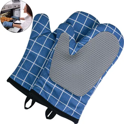 Produktbild von Ofenhandschuhe, Hitzebeständige Topfhandschuhe Silikon und Baumwolle, Silikon Anti-Rutsch Design, Geeignet für Kochen, Backen, Grillen