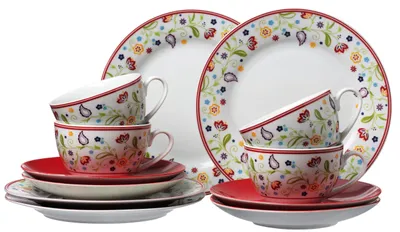 Kaffeeservice Doppio Shanti, 12-teilig, rot, Porzellan