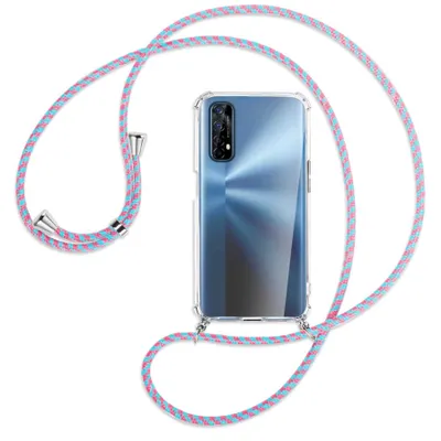 Produktbild von Handykette Backcover-Schutzhülle mit Band (Metall silberfarben) für Realme 7 (RMX2151) - pink/mint