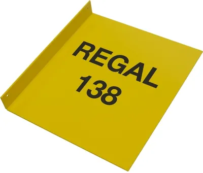 Produktbild von Regalschild L-Fahne quer, gelb mit schwarzem individuellem Aufdruck, Format (BxH) 150/180 x 105 mm