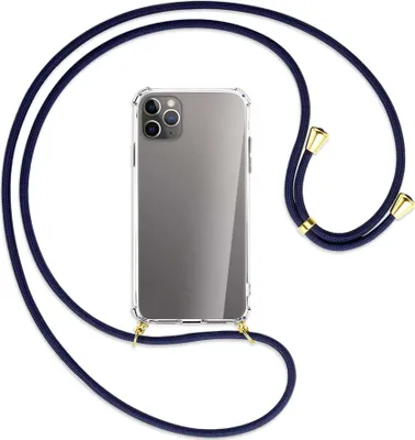 Produktbild von Handykette Backcover-Schutzhülle mit Band (Metall goldfarben) für Apple iPhone 11 Pro Max - dunkelblau