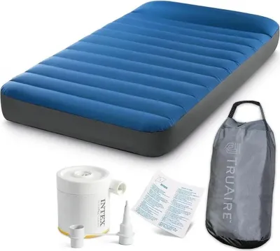 Produktbild von INTEX 64011 - Luftbett - Twin Dura-Beam Truaire inkl. USB-Luftpumpe (blau, 99x191x22cm) Luftmatratze Campingbett