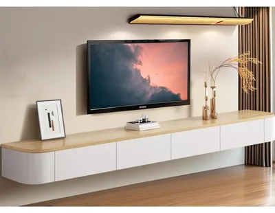 Immagine prodotto di Mobile TV sospeso, basso, in legno, bianco e marrone, 200 cm