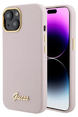 Zdjęcie produktu dla Guess GUHCP15SSMBSLP iPhone 15 / 14 / 13 6.1 różowy/pink hardcase Silicone Script Metal Logo & Frame